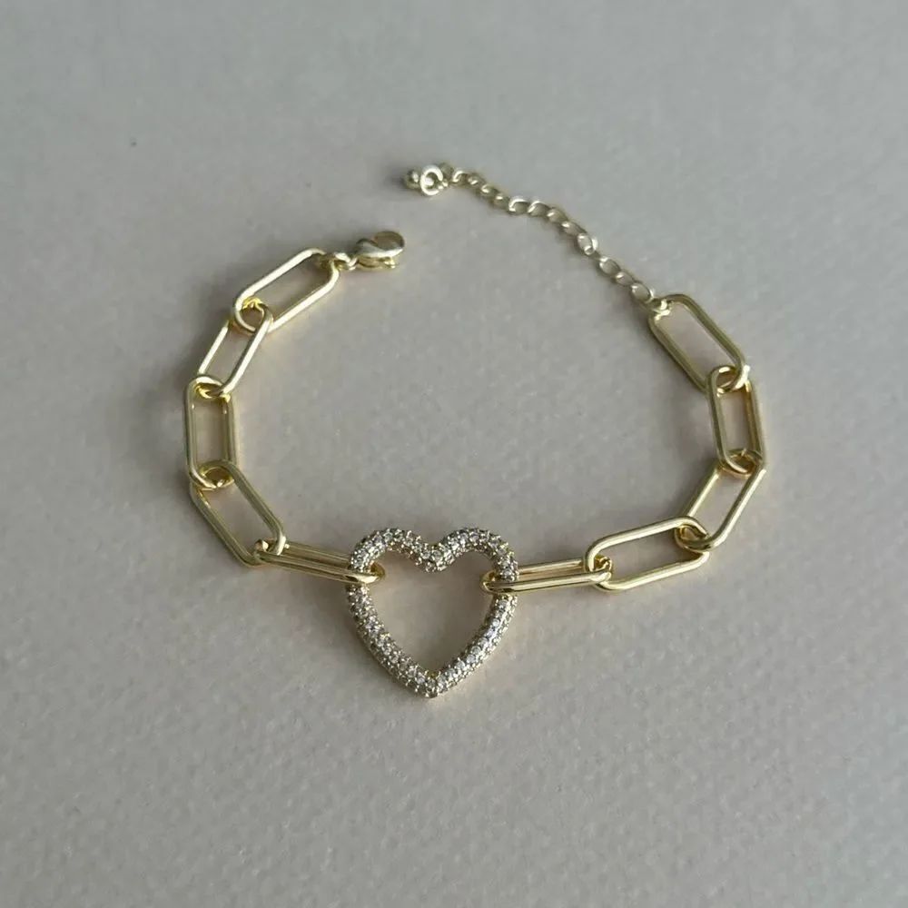 Gold Heart Link Bracelet #1861